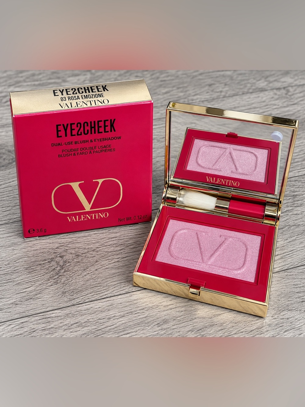 Authentic Valentino Eye2Cheek Blush & Eyeshadow 03 Rosa Emozione Pink 0.12 oz